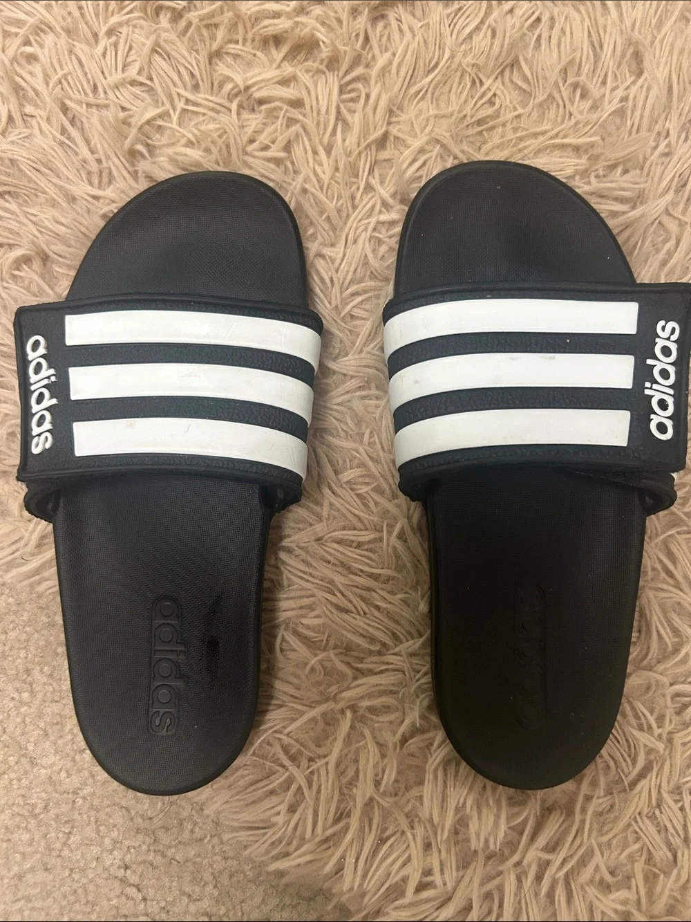 adidas Black Slides with White Three-Stripe Strap